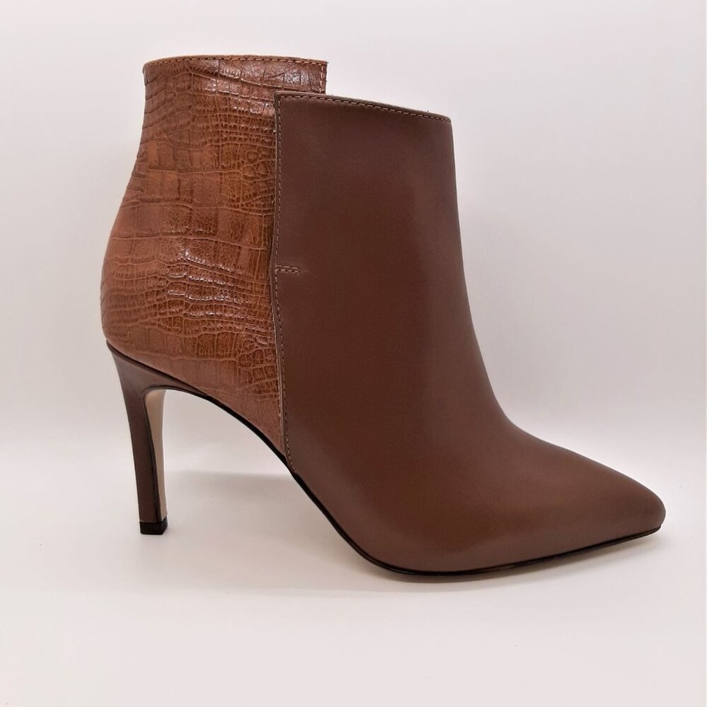 Brown Leather and Croco Heeled Ankle Boots